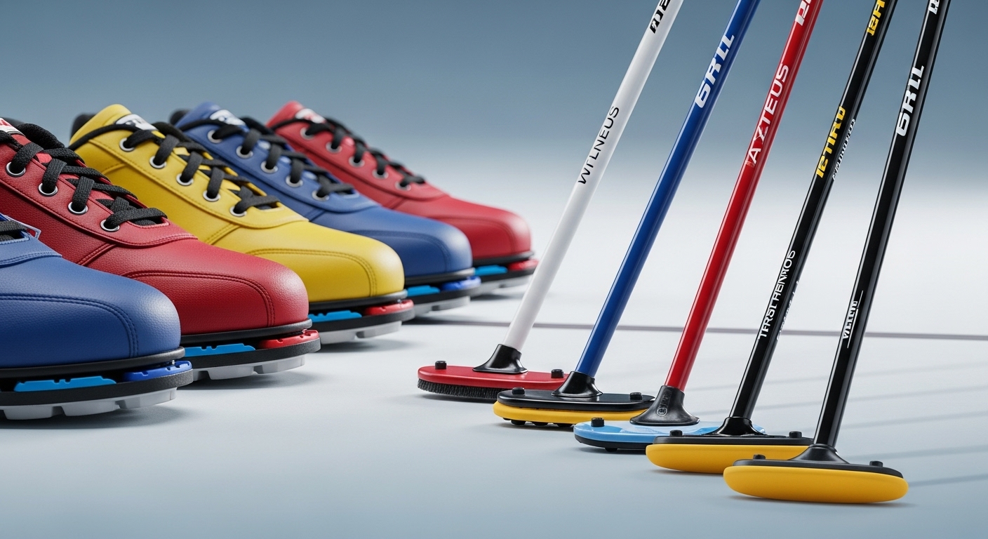 curling equipment: shoes and brooms